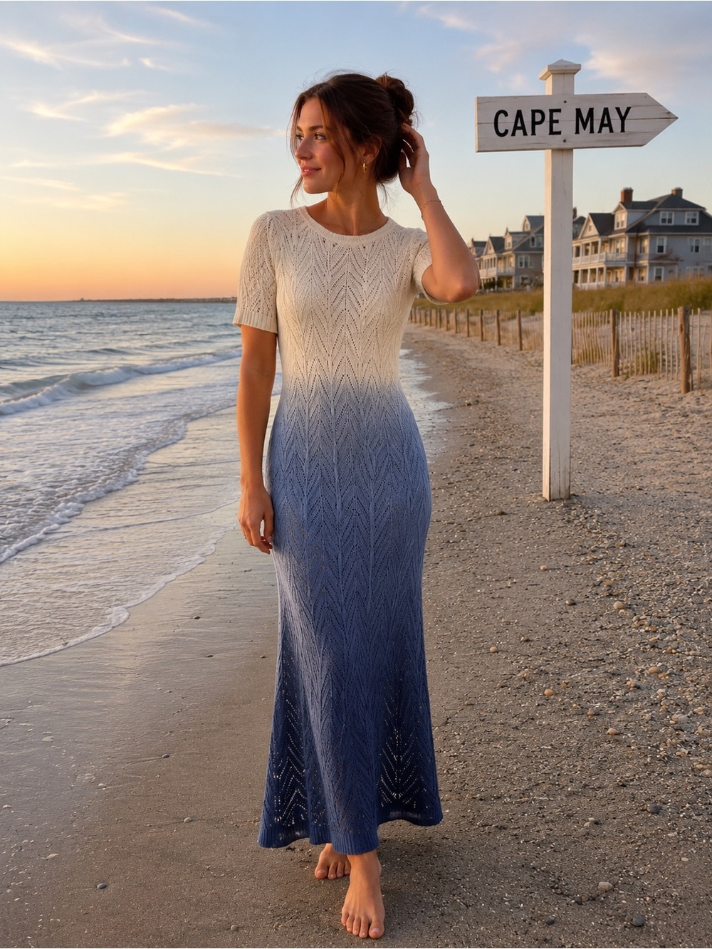 S-Twelve Cream to Blue Ombre Midi Dress